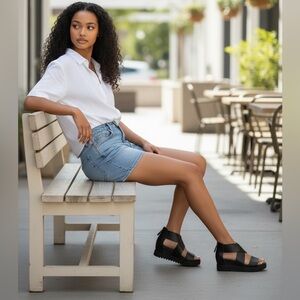 Steve Madden Comfort Kaley Platform Sandals 6.5 Black Leather Crisscross Straps